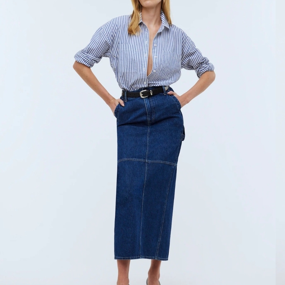 NWT! Madewell Denim Carpenter Maxi Skirt in Handlon Wash